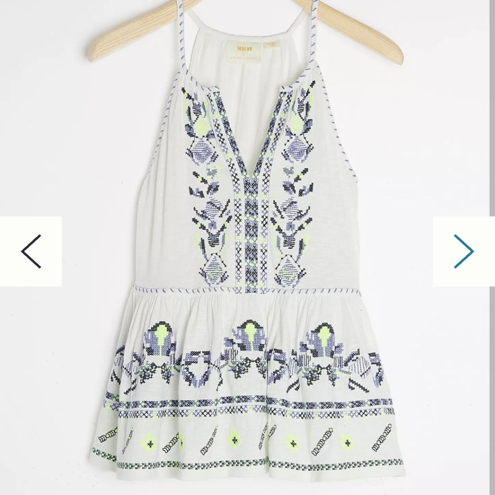 Anthropologie Maeve Embroidered Tank